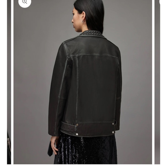 Studded Black Biker Leather Jacket with Belt, women’s Medium - Picture 3 of 6